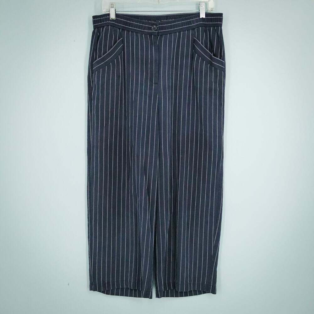 Eileen Fisher Size Small S Navy Blue Pinstripe Stripe Print Straight Leg Pants - Picture 2 of 7